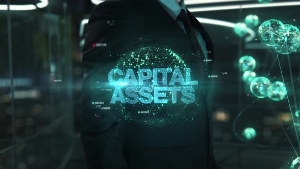 Businessman with Capital Assets Hologram Concept