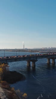 Car Traffic at Highway Bridge Aerial Vertical View