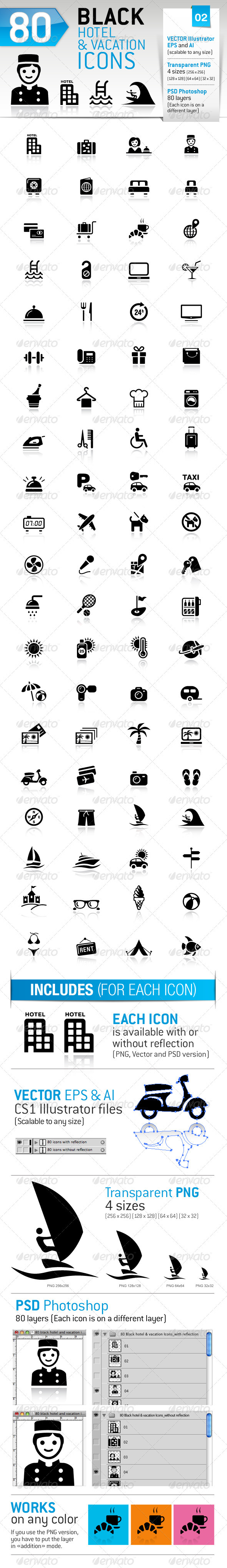 80 Black Hotel And Vacation Icons