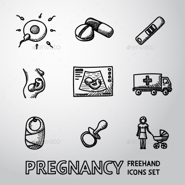 Set of Handdrawn Pregnancy Icons