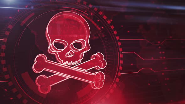 Skull pirate and online cyberattack symbol loop digital concept