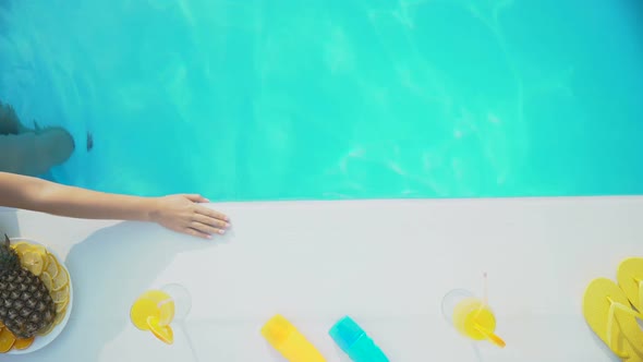 Lady in Summer Hat Relaxing in Swimming Pool Under Hot Tropical Sun, Vacation