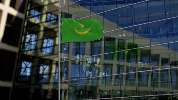 Mauritania Flag Waving On A Skyscraper Building