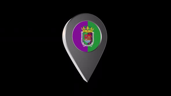 3d Animation Map Navigation Pointer With Flag Of Malaga (Spain) With Alpha Channel - 2K