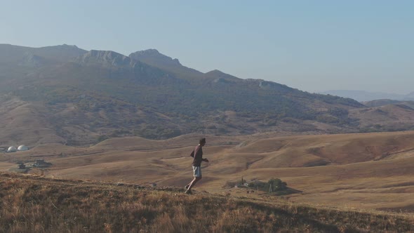 Morning Jogging in the Mountains Conception of a Healthy Lifestyle Aerial Tracking