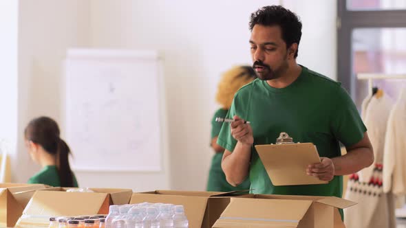 Group of Volunteers Packing Food in Donation Boxes