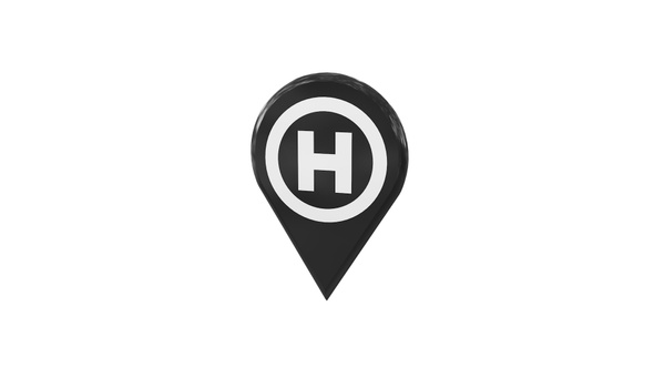 Map Location Pin With Hospital Icon Black V10