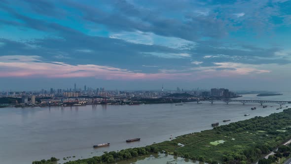 Time lapse of yangtze river skyline in nanjing city,china