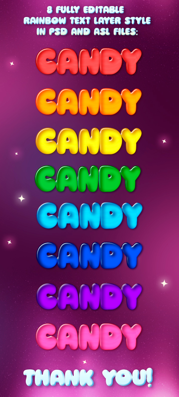8 Rainbow 3D Cartoon Candy Styles