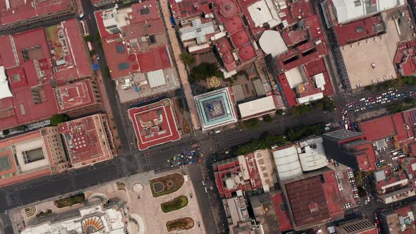 Aerial Birds Eye Overhead Top Down View of Buildings in Downtown with Torre Latinoamericana in