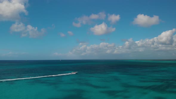 Dominican Republic Tourist Speedboat in the Ocean Aerial