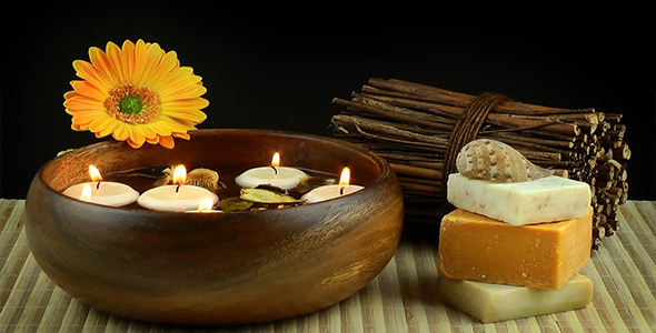 Spa Treatment with Candles and Yellow Flower alt