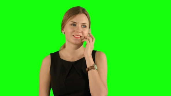 Happy Woman Phone Talking On a Green Screen