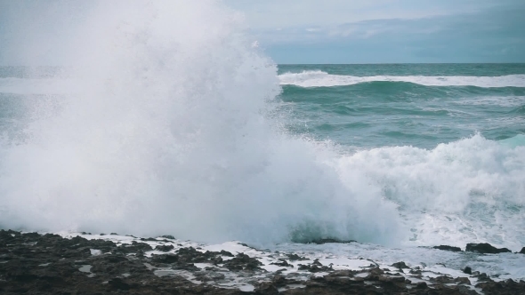 Ocean Waves Breaking On Shore