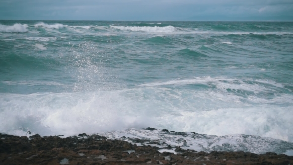 Ocean Waves Breaking On Shore