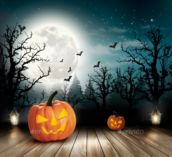 Holiday Halloween Background With Pumpkins