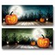 Two Holiday Halloween Banners With Pumpkins