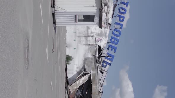 Vertical Video of a Destroyed Shopping Mall During the War in Bucha Ukraine