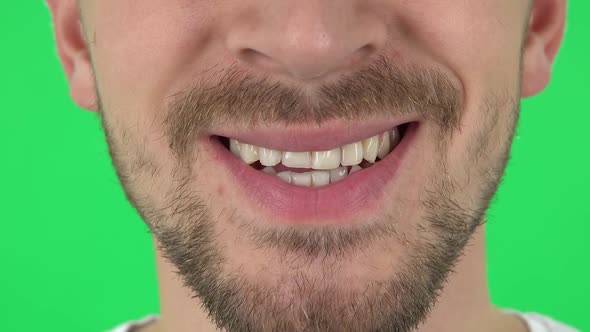 Young Man with a Beard Smiles Broadly. Close Up