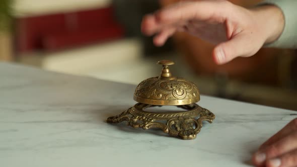 The Guest Man Rings the Bell at the Reception Call the Staff Administrator