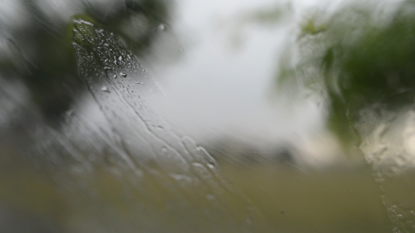 Rain Water Drops on Glass