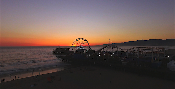 Santa Monica Peir Sunset Drone 