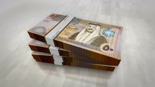 Jordan Dinar money banknote pile packs