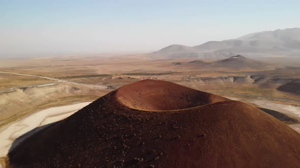 Aerial View of  Volcano Caldera on Red Planet Mars