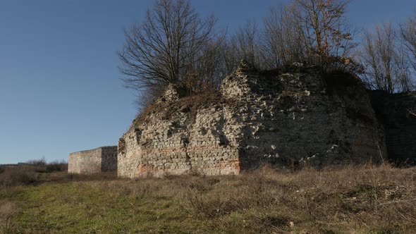 GAMZIGRAD, SERBIA - DECEMBER 25, 2017 Old ruined wall outside the Felix Romuliana palace built by Ro