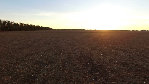 Aerial Flight Over a  Harvested Field