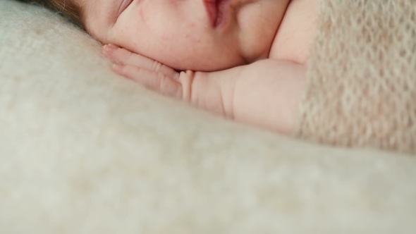 Cute Newborn Baby Sleeping On a Blanket