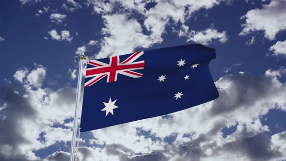 Australia Flag With Sky 4k