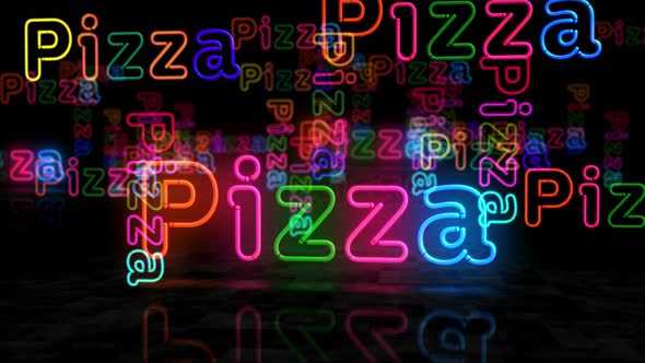 Pizza symbol glowing neon 3d lights