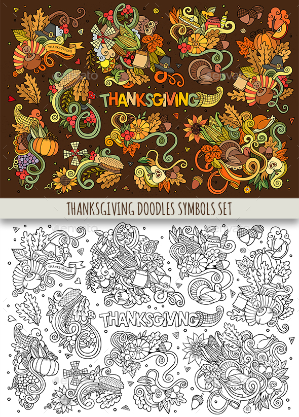 Thanksgiving Doodles Symbols Set