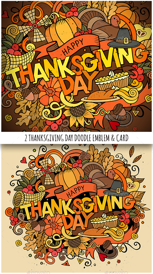 Happy Thanksgiving Doodles Illustration & Card
