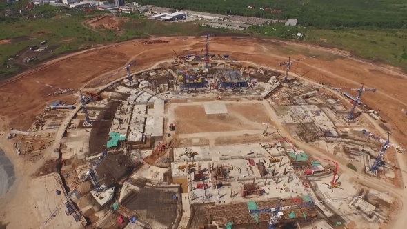 Aerial Of Building a Large Stadium 2