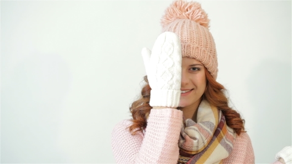 Sweet Girl Covers Her Face Mittens