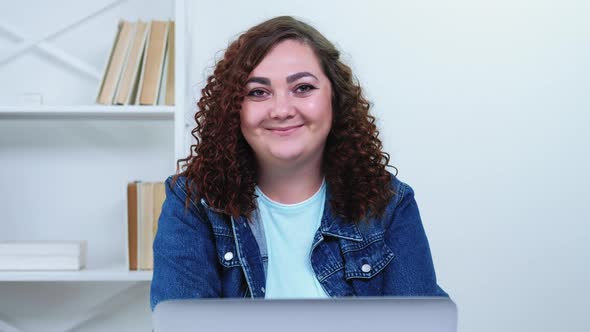 Happy Employee Dream Job Overweight Woman Laptop