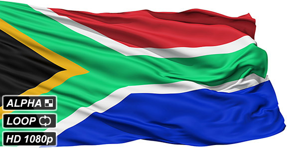 Isolated Waving National Flag of South Africa