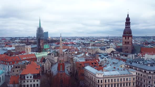 Riga Old Town Aerial 4k