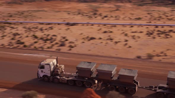 Large Truck (Road Train) Traveling the Australian Desert Mining Transport