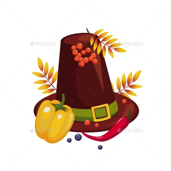 Thanksgiving Day Hat And Vegetables Vector