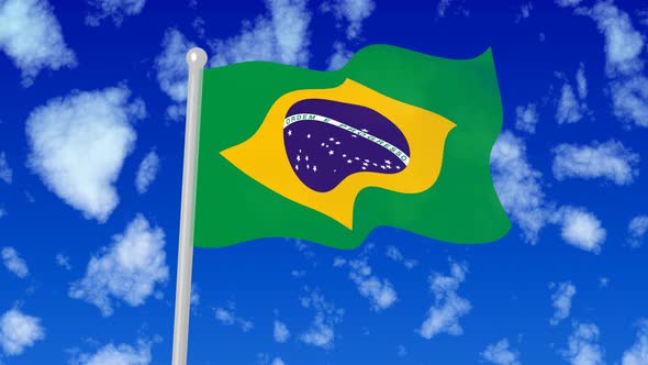 Brazil Flying National Flag In The Sky