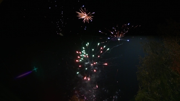 Celebratory Fireworks In The Night Sky