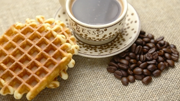 Breakfast With Coffee And Homemade Waffles