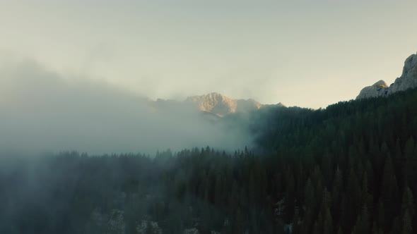 Drone Flight Over Misty Mountain Forests