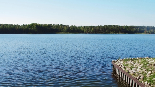 Stone Pier, Lake With Boat