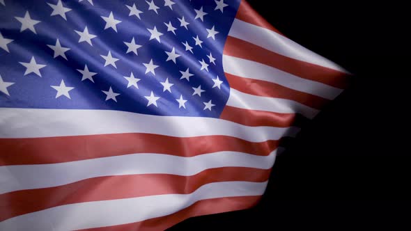 National Flag of the United States of America. Black background.
