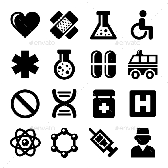 Medic Icons Set On White Background. Vector
