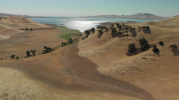 Aerial of San Luis Reservoir During Midday